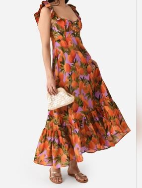 Farm Rio Parrots Macaw and Mango Print Maxi Dress